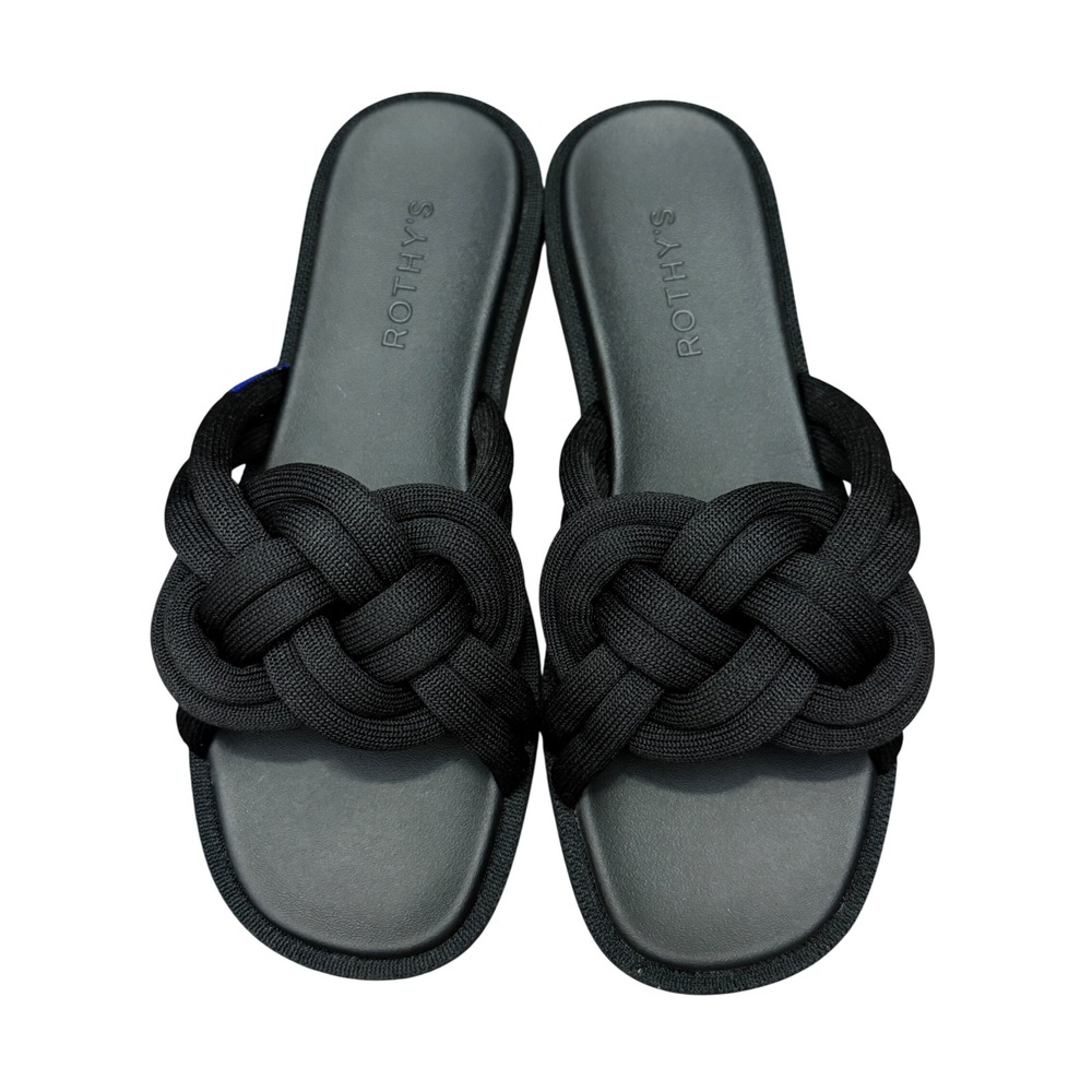 Rothys The Knot Slide Sandal Black Braided Rope Sustainable Women Size 8 W8
